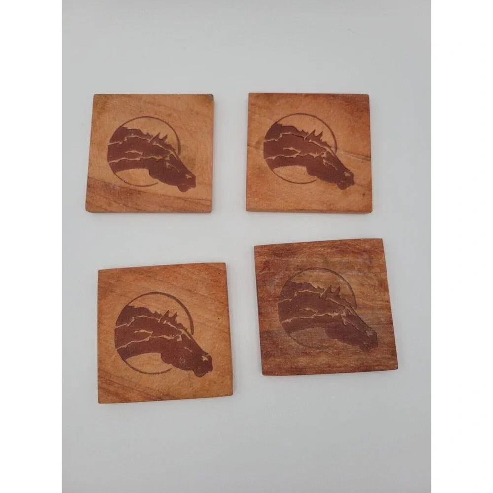 Vintage Sandstone Coasters Set Of 4 Horse‎ Head Design 3.5